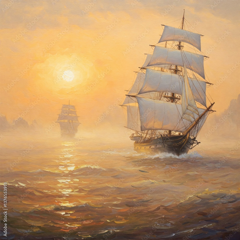 Obraz premium Morning Voyage Through the Mist