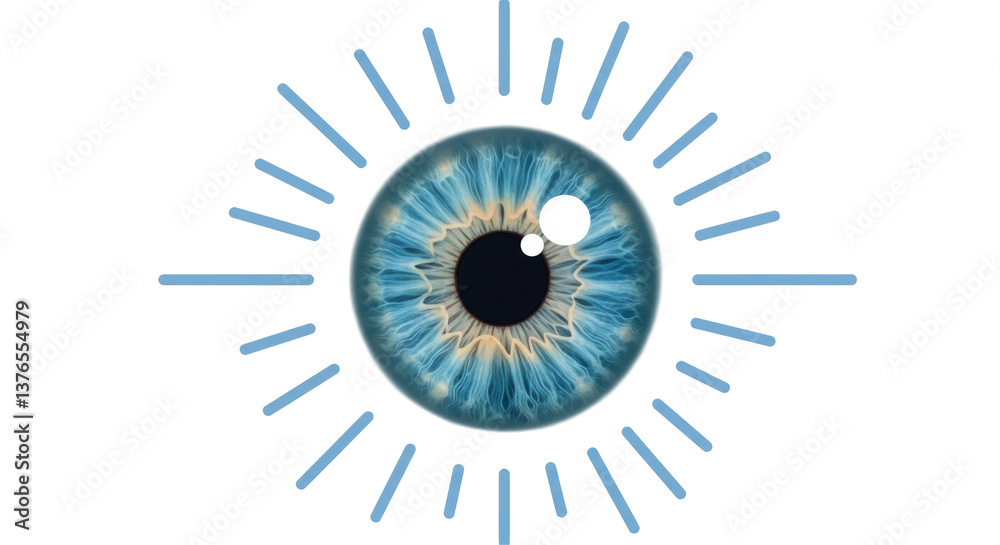 Isolated Detailed Human Eye Iris with Light Rays Isolated Detailed Human Eye Iris with Light Rays