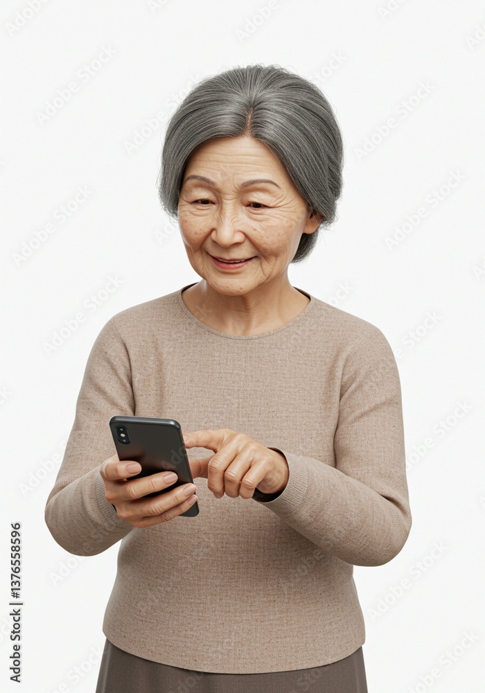 Portrait of Old Lady Using Smartphone in Casual Outfit Illustration Portrait of Old Lady Using Smartphone in Casual Outfit Illustration