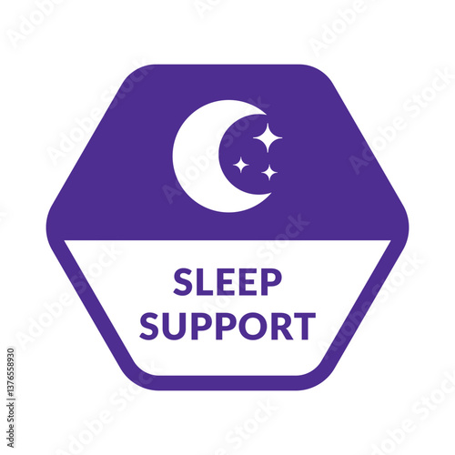 Sleep Support Vector Label on White Background. Melatonin Emblem for Web and Packaging. Moon and Stars Symbol.
