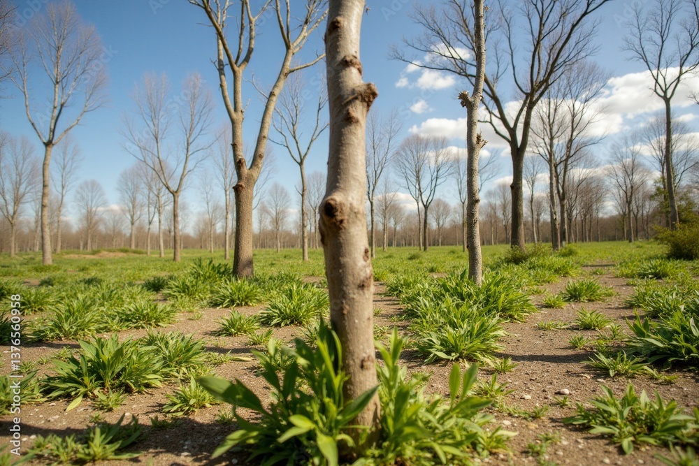 Fototapeta premium A field of green plants and trees in the middle of a field