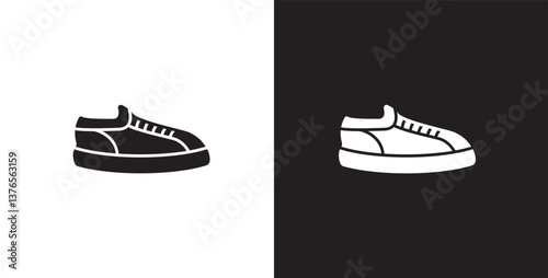 Icon of men's short shoes. Vector illustration icon of modern and classic men's sneakers. Fashion icon on black and transparent background. Fashion icon.