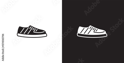 Icon of men's short shoes. Vector illustration icon of modern and classic men's sneakers. Fashion icon on black and transparent background. Fashion icon.
