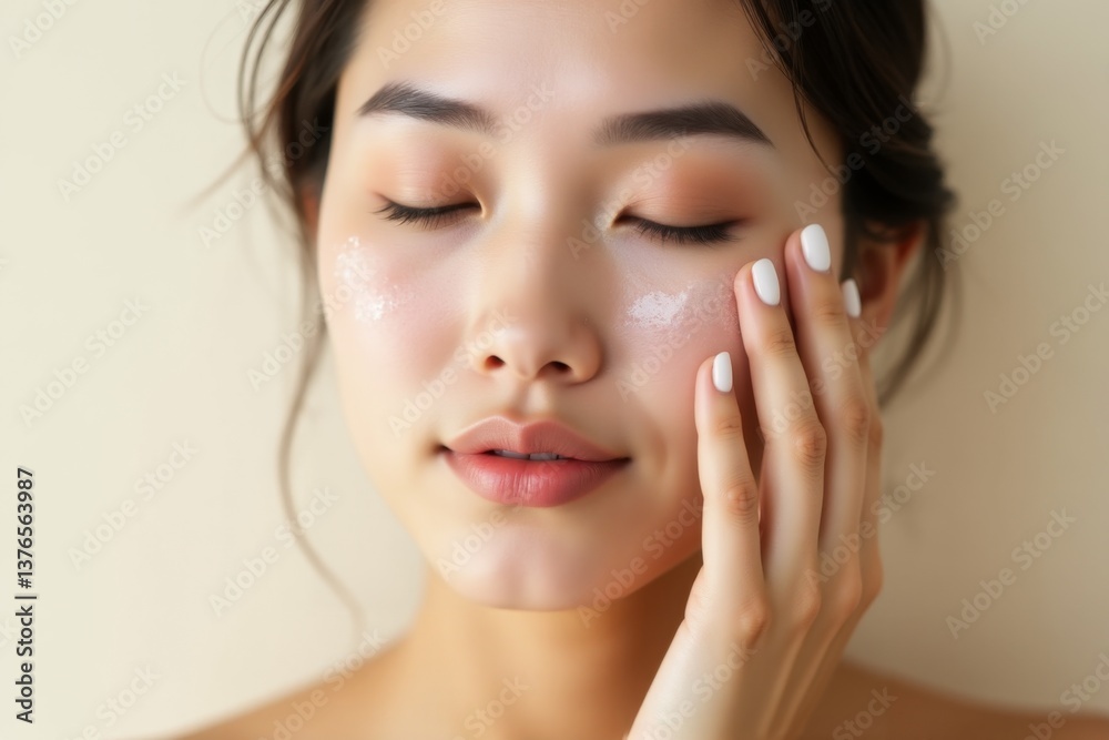 A woman applying cream on her face A woman applying cream on her face