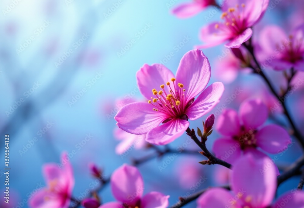 Fototapeta premium A close up of a pink flower on a tree branch