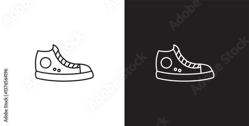 Line icon of men's shoes. Vector illustration icon of modern and classic men's sneakers. Fashion icon on black and transparent background. Fashion icon.
