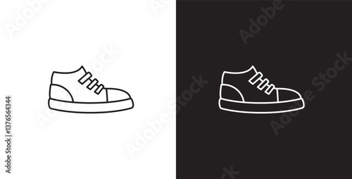 Line icon of men's shoes. Vector illustration icon of modern and classic men's sneakers. Fashion icon on black and transparent background. Fashion icon.