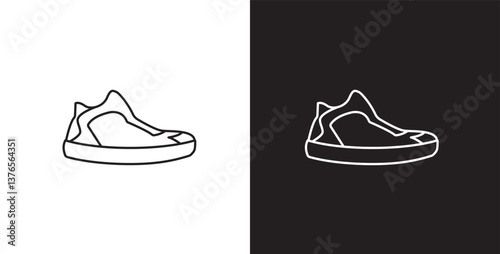 Line icon of men's shoes. Vector illustration icon of modern and classic men's sneakers. Fashion icon on black and transparent background. Fashion icon.