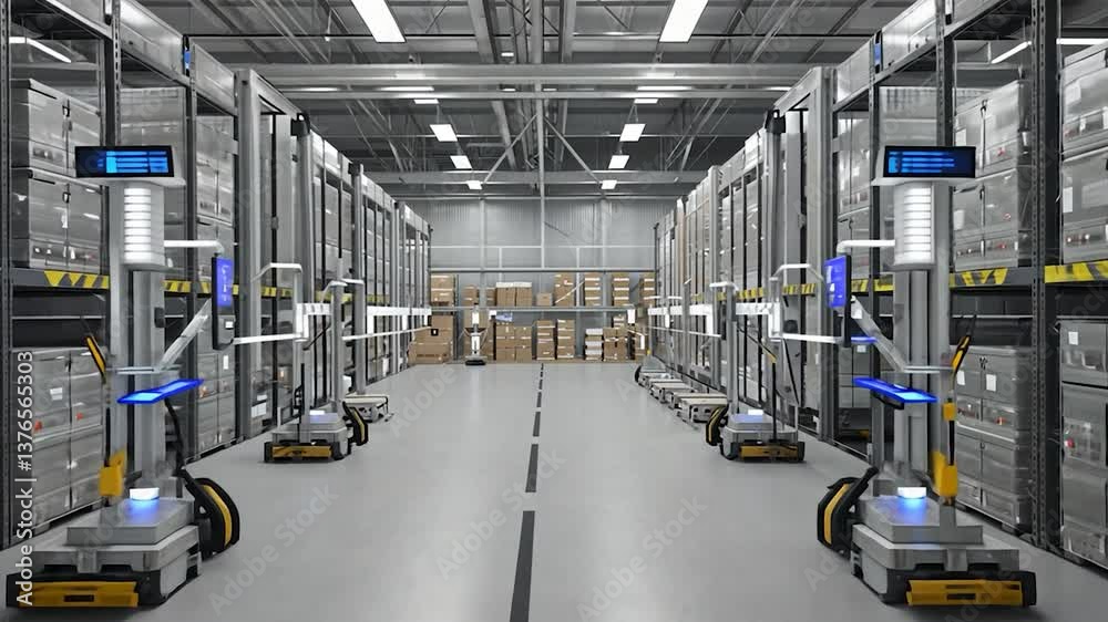Automated Warehouse with Robotic Delivery Systems