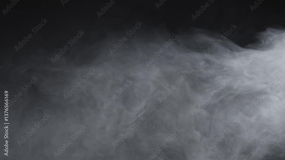Abstract white smoke in slow motion. Smoke, Cloud of cold fog in light spot background. Light, white, fog, cloud, black background, 4k, ice smoke cloud. Floating fog.
