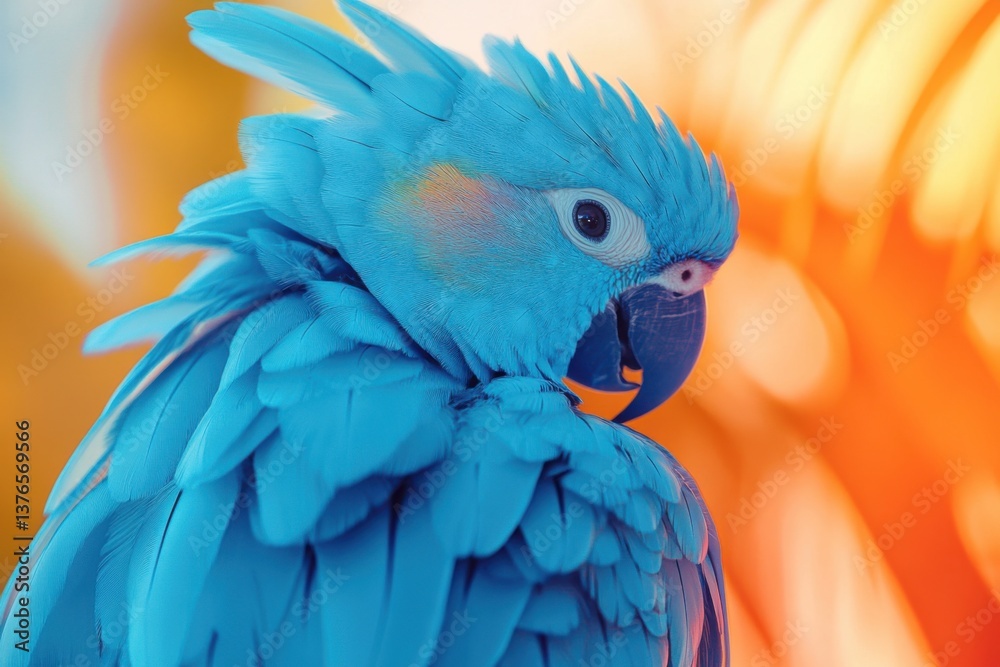Obraz premium Blue Parrot Showing its Colorful Plumage on Orange Background