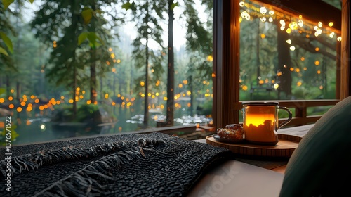 Embrace Tranquility Discover the Charm of Soft Lighting Cozy Room with Natural Decor and Fringed Throw, Bathed in Warm Hues Explore Relaxing Interior Designs, Perfect for Creating Serene Home