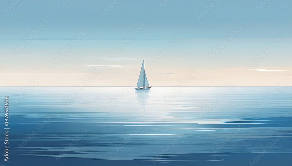 Fototapeta premium Soft Seascape With Distant Sailboat Drift