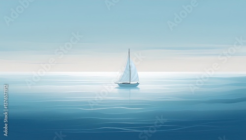 Minimalist Ocean View in Pastel Tones