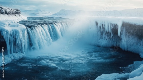 Frozen Waterfall in Remote Landscape