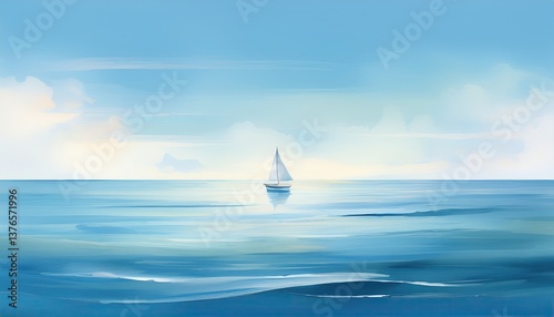 Dreamlike Blue Waters With Solo Sailor