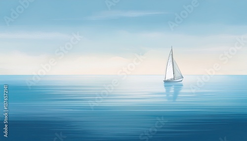 Delicate Seascape With Blue Horizon Calm