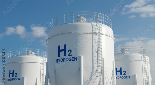 Hydrogen storage tanks industrial facility for renewable energy future and clean fuel technology use