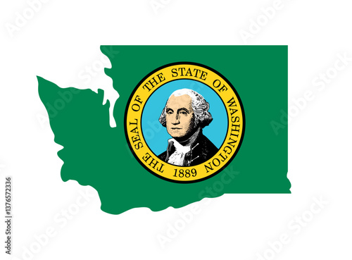 washington WA state flag in map shape with seal simplified USA vector isolated on transparent background