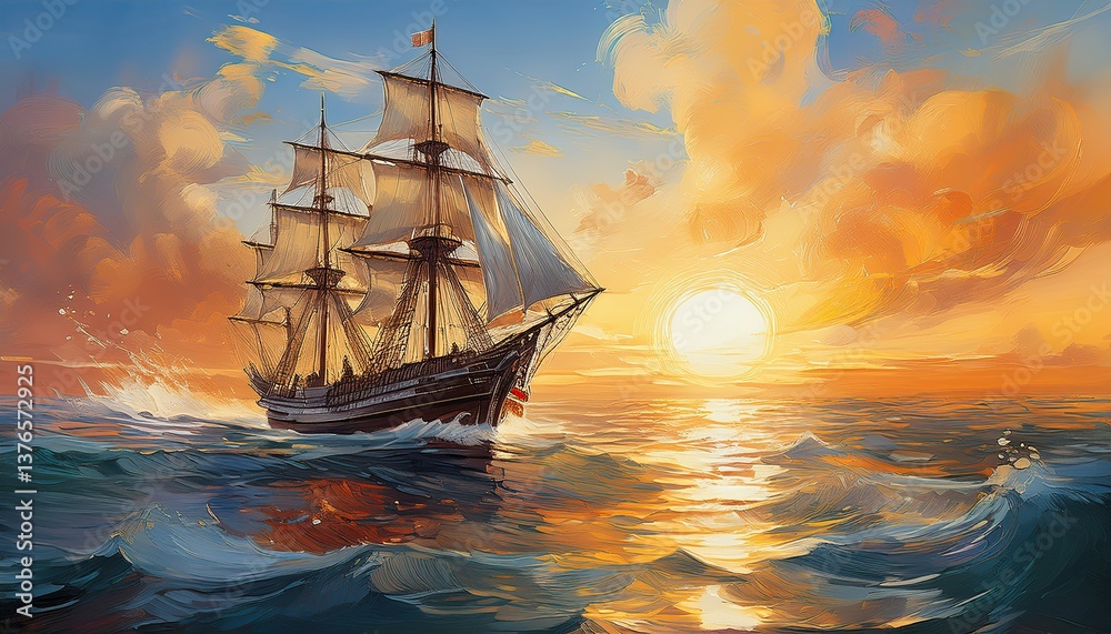 Fototapeta premium Dreamy Seascape With Tall Ship