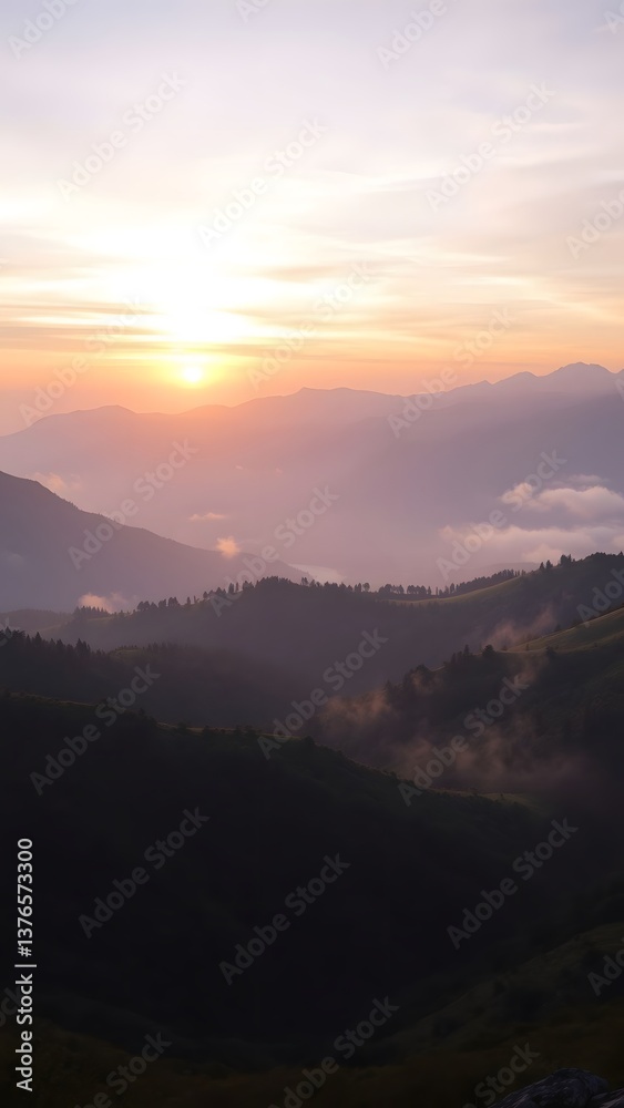 Dawn Over Serene Mountain Landscape Dawn Over Serene Mountain Landscape