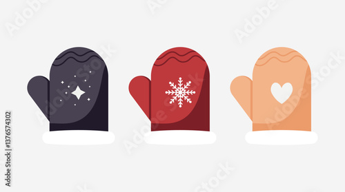 Christmas gloves isolated on white background flat design. Vector illustration