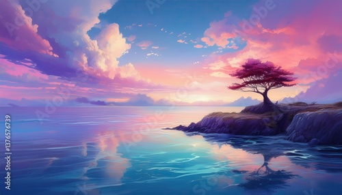 Peaceful Twilight Scene With Still Reflection