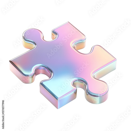 Iridescent Puzzle Piece 3D Render of a Glossy, Pastel-Colored Jigsaw Piece