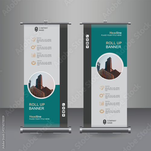 Vertical Business Roll Up  Banner Design, Signboard Advertising Brochure Flyer Template Vector X-banner and Street Business Flag of Convenience, Layout Background.