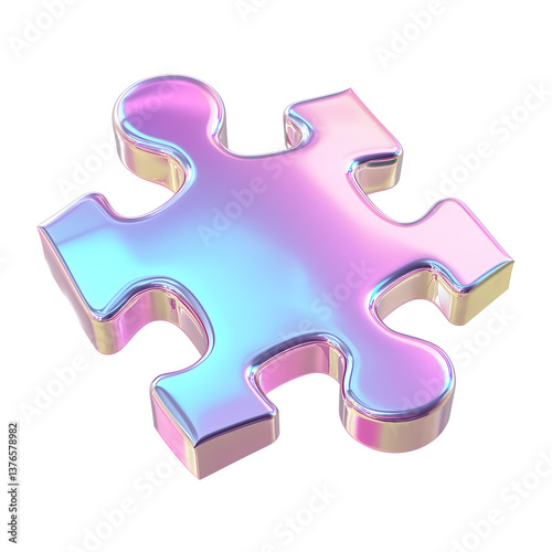Iridescent Puzzle Piece 3D Render of a Shiny, Colorful Jigsaw Piece