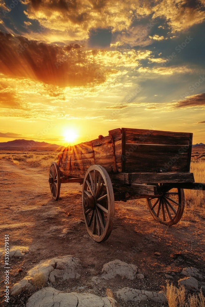 Fototapeta premium Wooden Wagon in Dirt Field