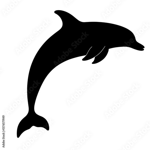 Dolphin silhouette leaping on a transparent background