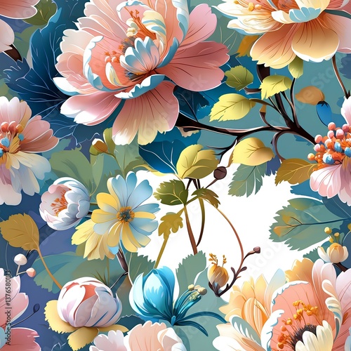 Pattern with flowers in vector style. Packaging and wallpaper.