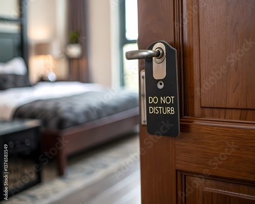 Hotel room do not disturb sign on door for privacy and relaxation during vacation or business trip stay
