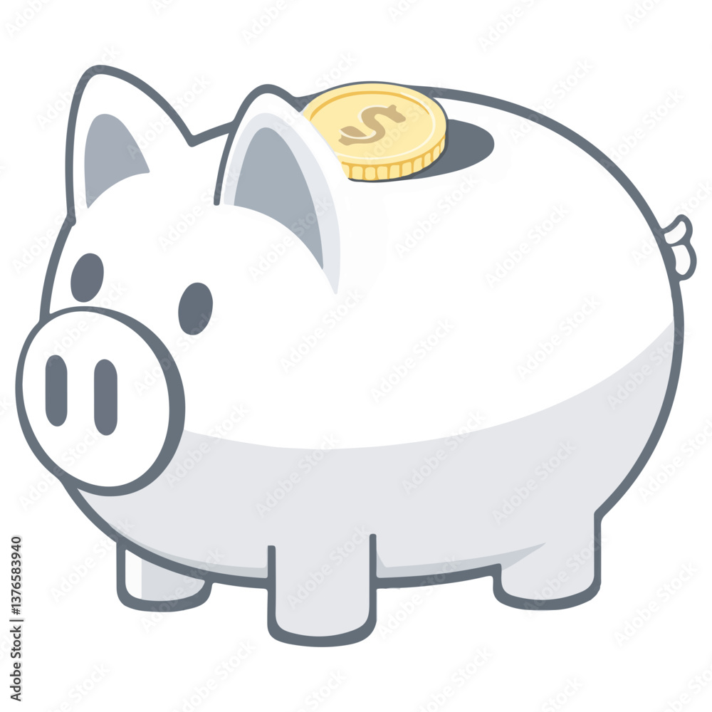 Fototapeta premium a piggy bank, with simple details, on a white background, 