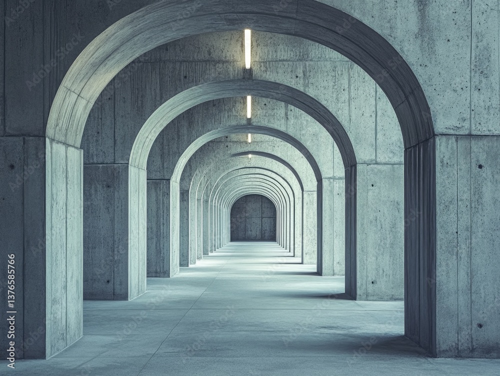 Obraz premium Long Arched Hallway with Clock