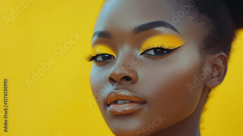 Bright yellow makeup for striking beauty portrait