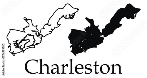Charleston (South Carolina) city map with black border outline vector