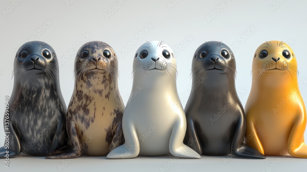 Fototapeta premium Cute cartoon seals in a row