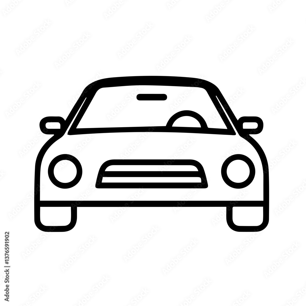 Minimalist line drawing of a car facing forward Minimalist line drawing of a car facing forward