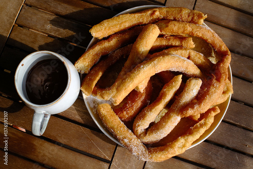 hot chocolate with xurros as tipical spanish food