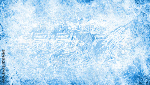 Ice texture background. The textured rough crushed cold frosty surface of the ice block background. Stone texture. Mineral marble pattern. Geology blue cells pattern. Abstract ice graphic design