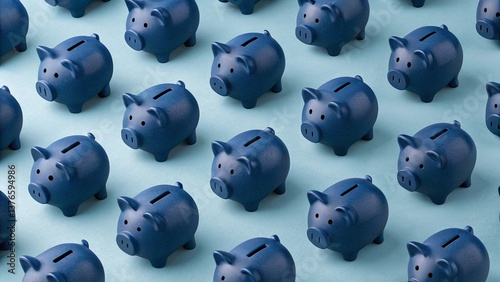 Pattern of light navy  blue piggy banks symbolizing savings and financial security