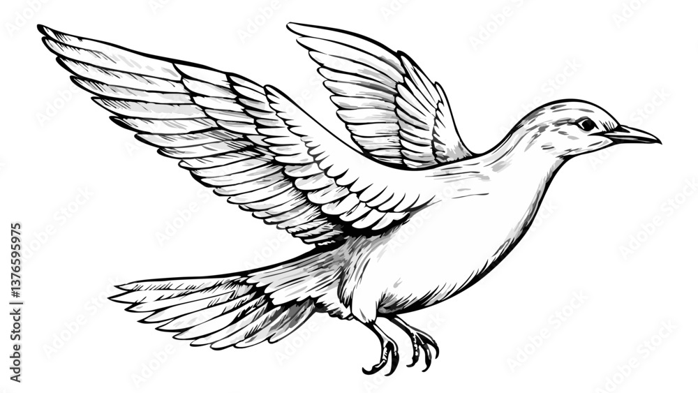 Obraz premium Flying Bird Illustration in Black and White Style 