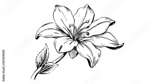 Elegant sketch of a lily flower against a white background  
