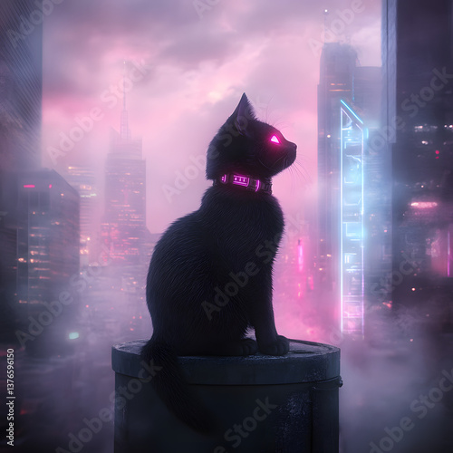 Futuristic cat in city