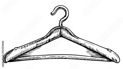 Wooden Clothes Hanger in Sketch Style on White Background  