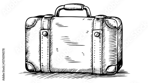 Vintage suitcase sketch with detailed texture  