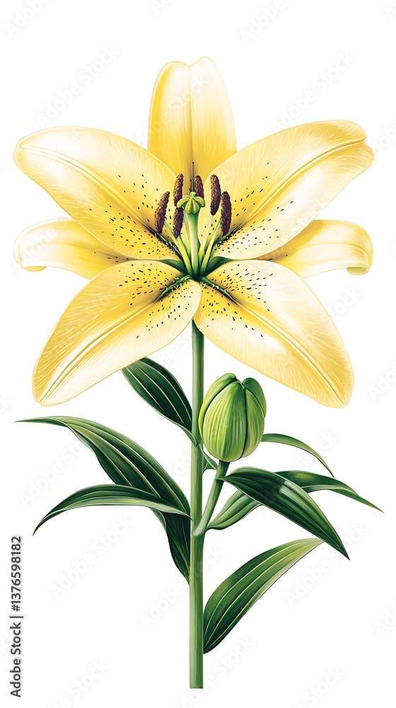 Fototapeta premium Yellow Lily Flower Bloom Closeup.