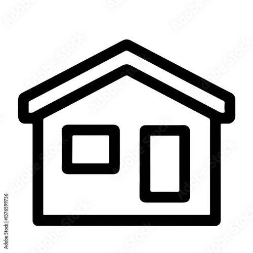 Modern minimalist house icon with door and windows in outline style as concept of real estate property UI interface urban navigation and mobile housing apps